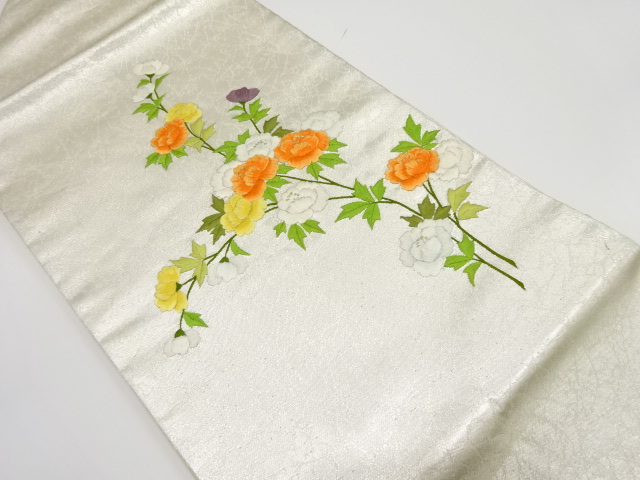 花模様　刺繍　名古屋帯